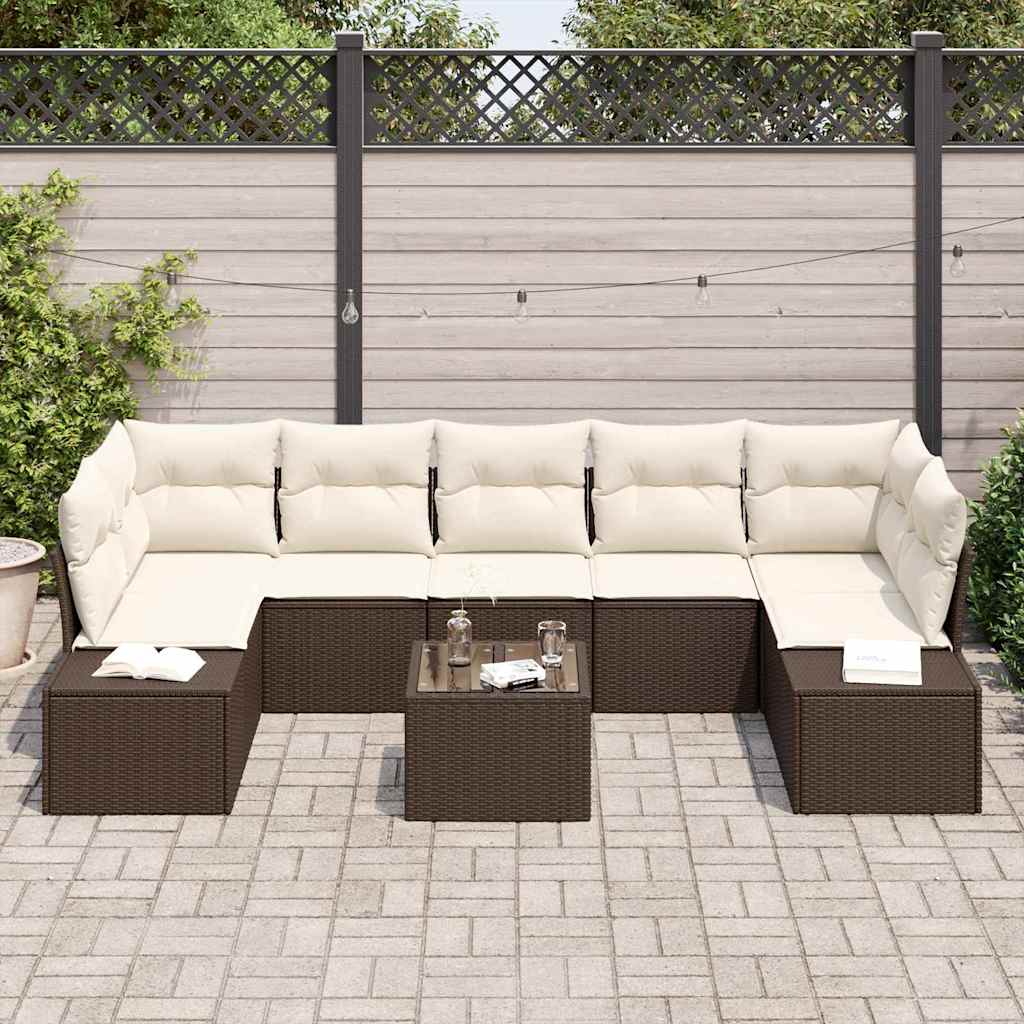 Conjunto de Sofá de Jardim 8 pcs Marrom e Creme 55 x 55 x 37 cm