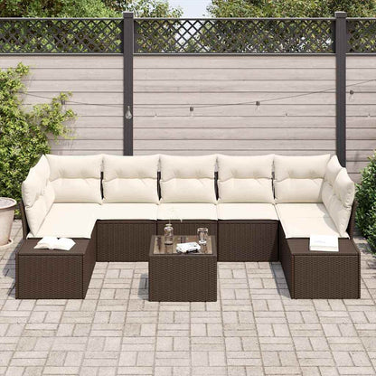 Conjunto de Sofá de Jardim 8 pcs Marrom e Creme 55 x 55 x 37 cm