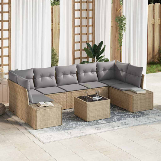 Conjunto de Sofá de Jardim 8 pcs Bege e Cinza 55 x 55 x 37 cm