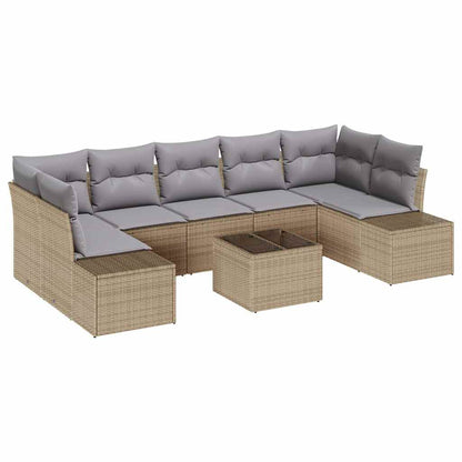Conjunto de Sofá de Jardim 8 pcs Bege e Cinza 55 x 55 x 37 cm