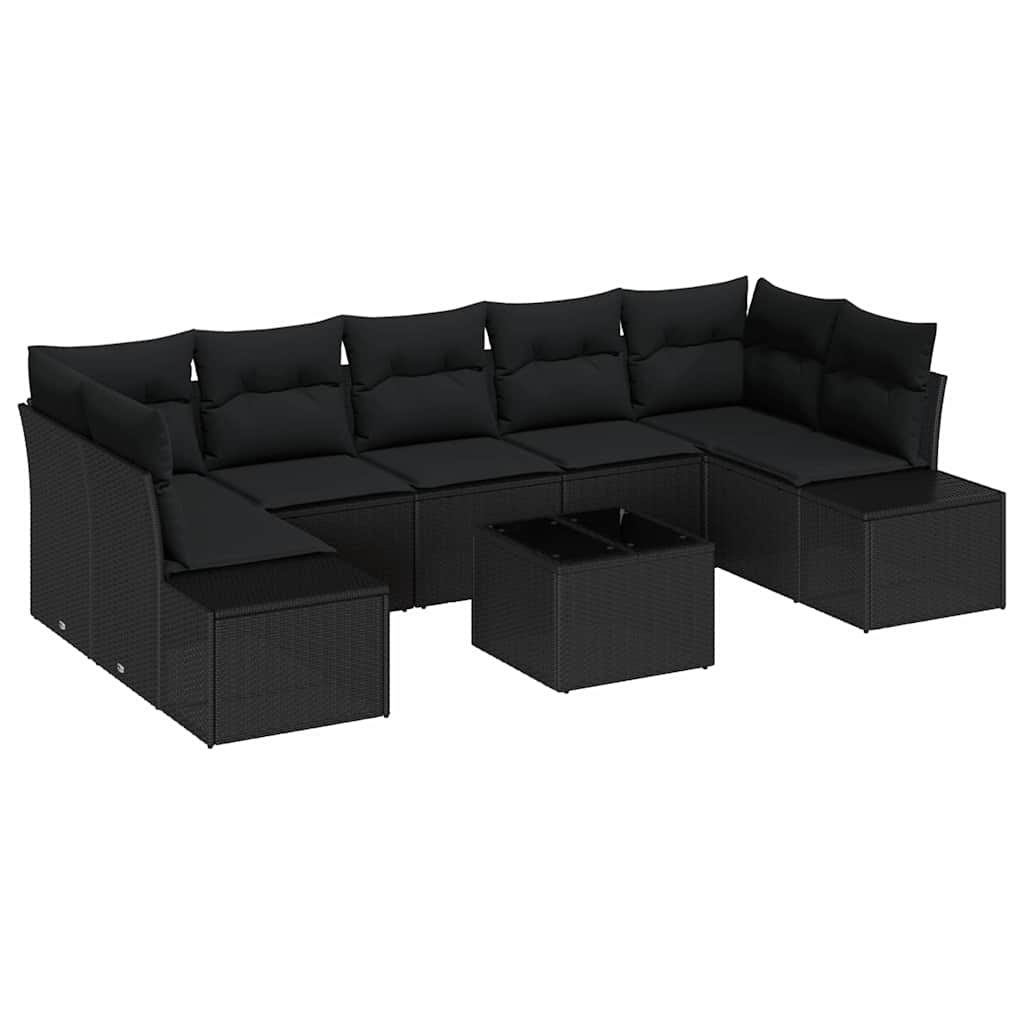 Conjunto de Sofá de Jardim Manual 8 pcs Preto 55 x 55 x 37 cm