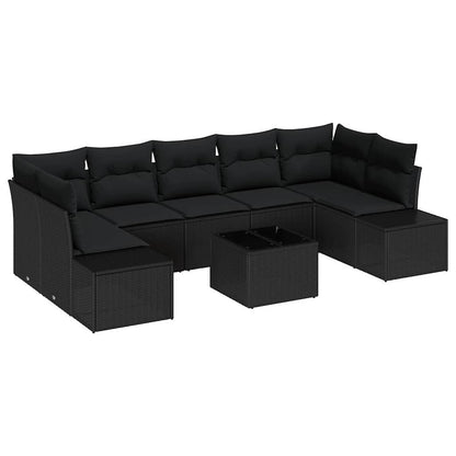 Conjunto de Sofá de Jardim Manual 8 pcs Preto 55 x 55 x 37 cm