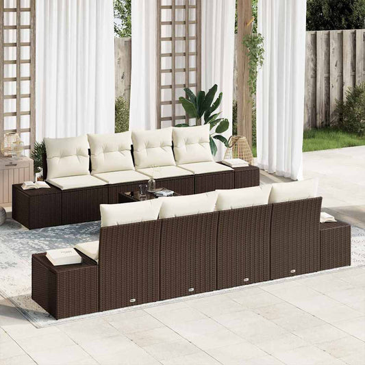 Conjunto de Sofá de Jardim 7 pcs Marrom e Creme 55 x 55 x 37 cm