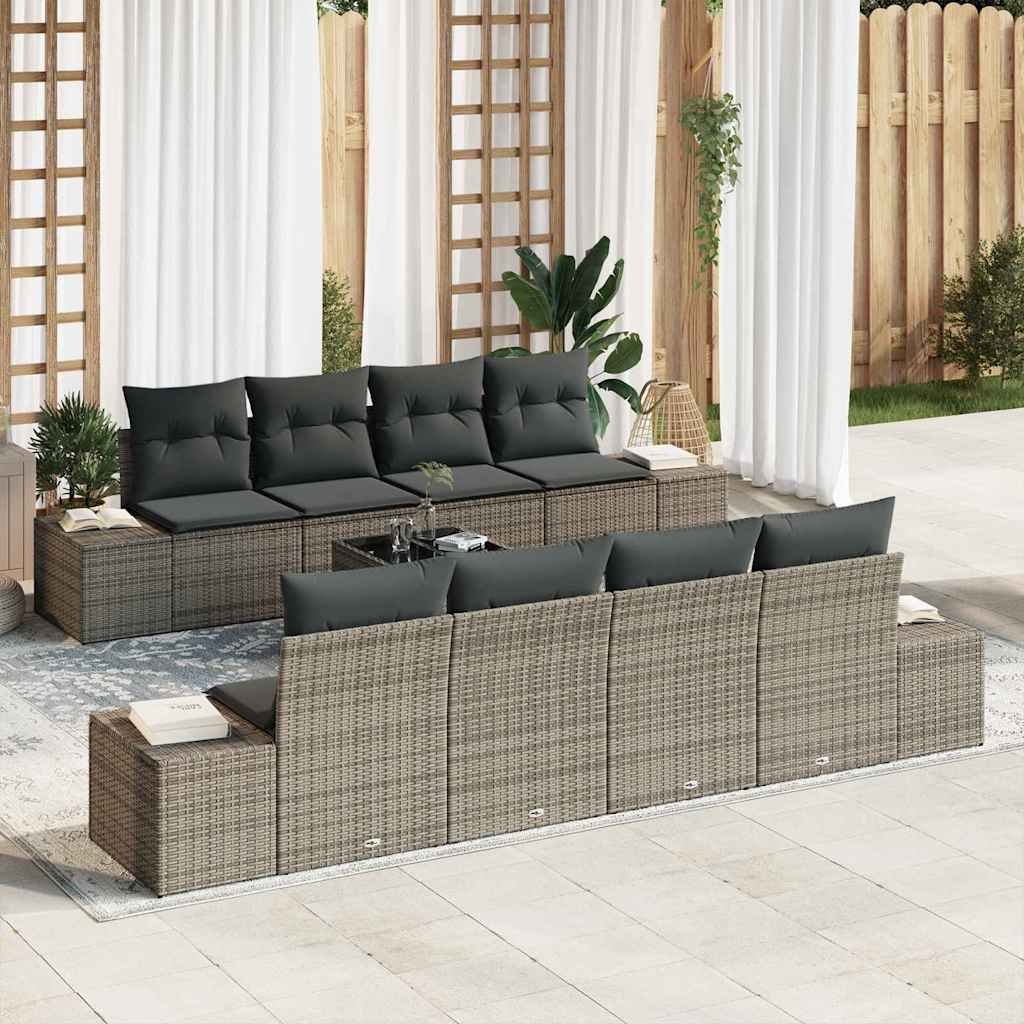 Conjunto de Sofá de Jardim com almofada 8 pcs Cinzeto vime PE