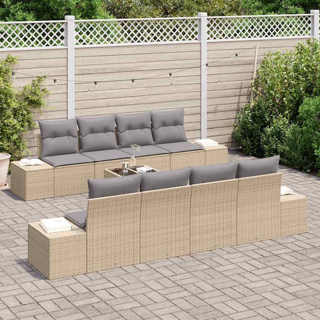 Conjunto de Sofá de Jardim 8 pcs Bege e Cinza vime PE