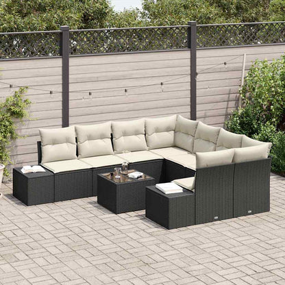 Conjunto de Sofá de Jardim 9 pcs Preto e Creme vime PE