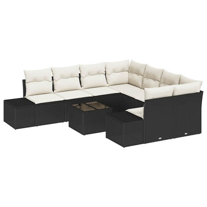 Conjunto de Sofá de Jardim 9 pcs Preto e Creme vime PE