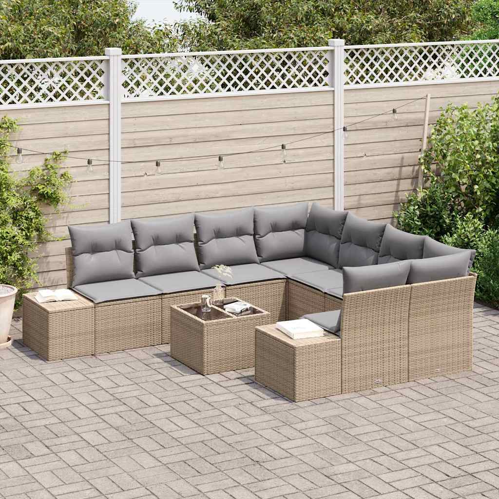 Conjunto de Sofá de Jardim 9 pcs Bege e Cinza 55 x 55 x 37 cm