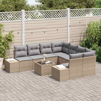 Conjunto de Sofá de Jardim 9 pcs Bege e Cinza 55 x 55 x 37 cm