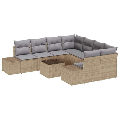 Conjunto de Sofá de Jardim 9 pcs Bege e Cinza 55 x 55 x 37 cm