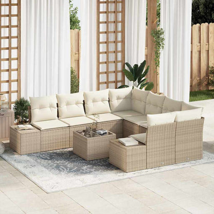 Conjunto de Sofá de Jardim 9 pcs Bege e Creme 55 x 55 x 37 cm
