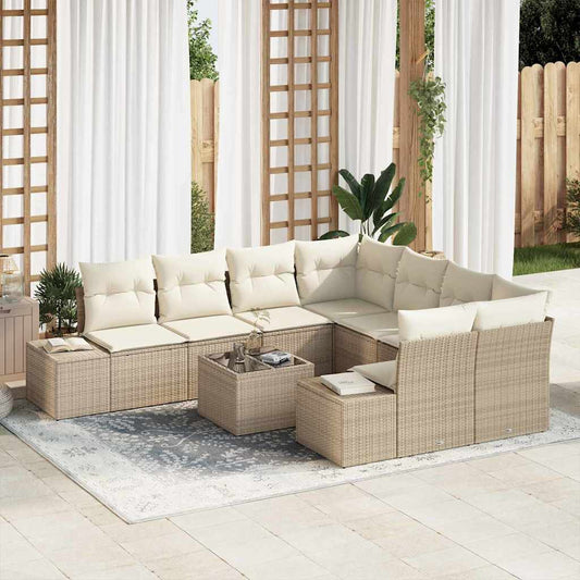 Conjunto de Sofá de Jardim 9 pcs Bege e Creme 55 x 55 x 37 cm