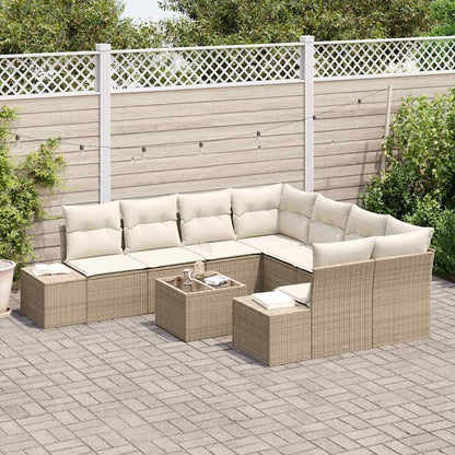 Conjunto de Sofá de Jardim 9 pcs Bege e Creme 55 x 55 x 37 cm
