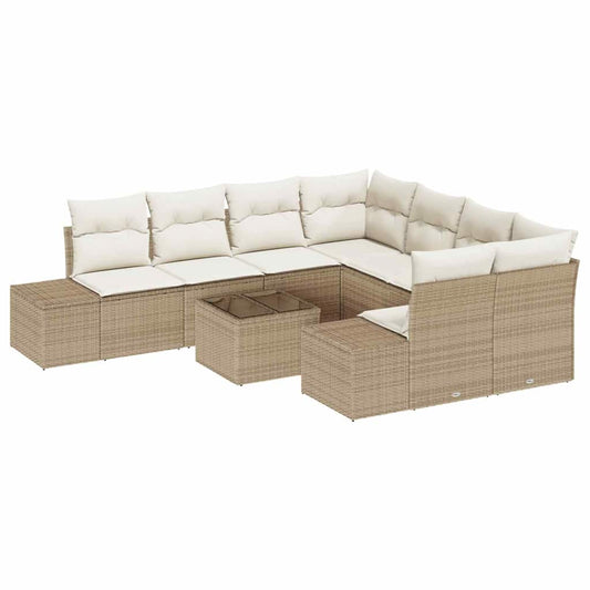 Conjunto de Sofá de Jardim 9 pcs Bege e Creme 55 x 55 x 37 cm