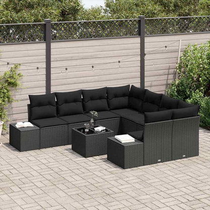 Conjunto de Sofá de Jardim com almofada 9 pcs Preto vime PE