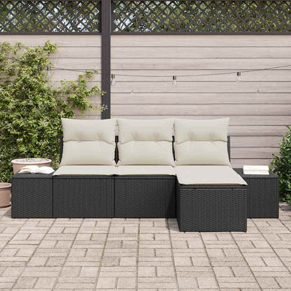 Conjunto de Sofá de Jardim com almofada 4 pcs Preto e Creme