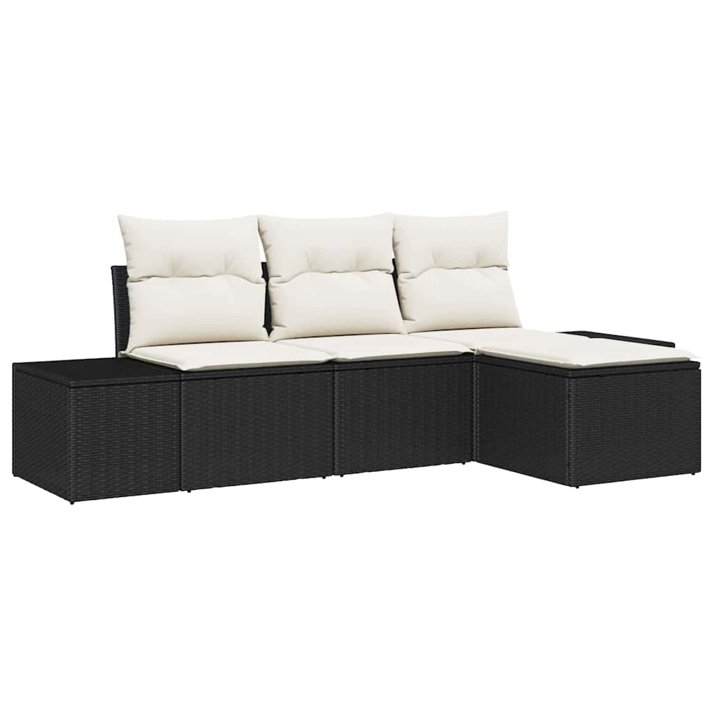 Conjunto de Sofá de Jardim com almofada 4 pcs Preto e Creme