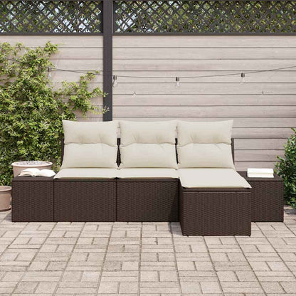 Conjunto de Sofá de Jardim com almofada 4 pcs Marrom e Creme