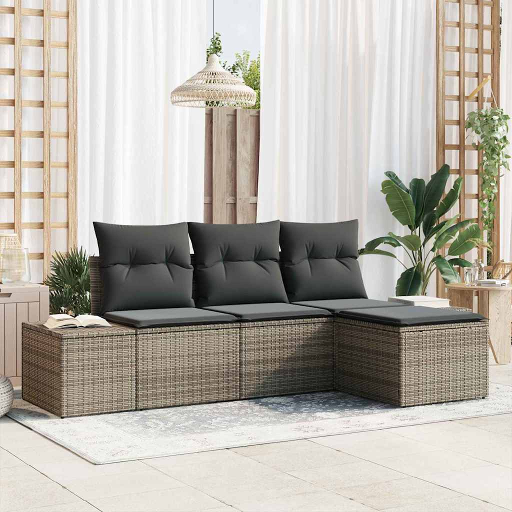 Conjunto de Sofá de Jardim com almofada 4 pcs Cinzeto