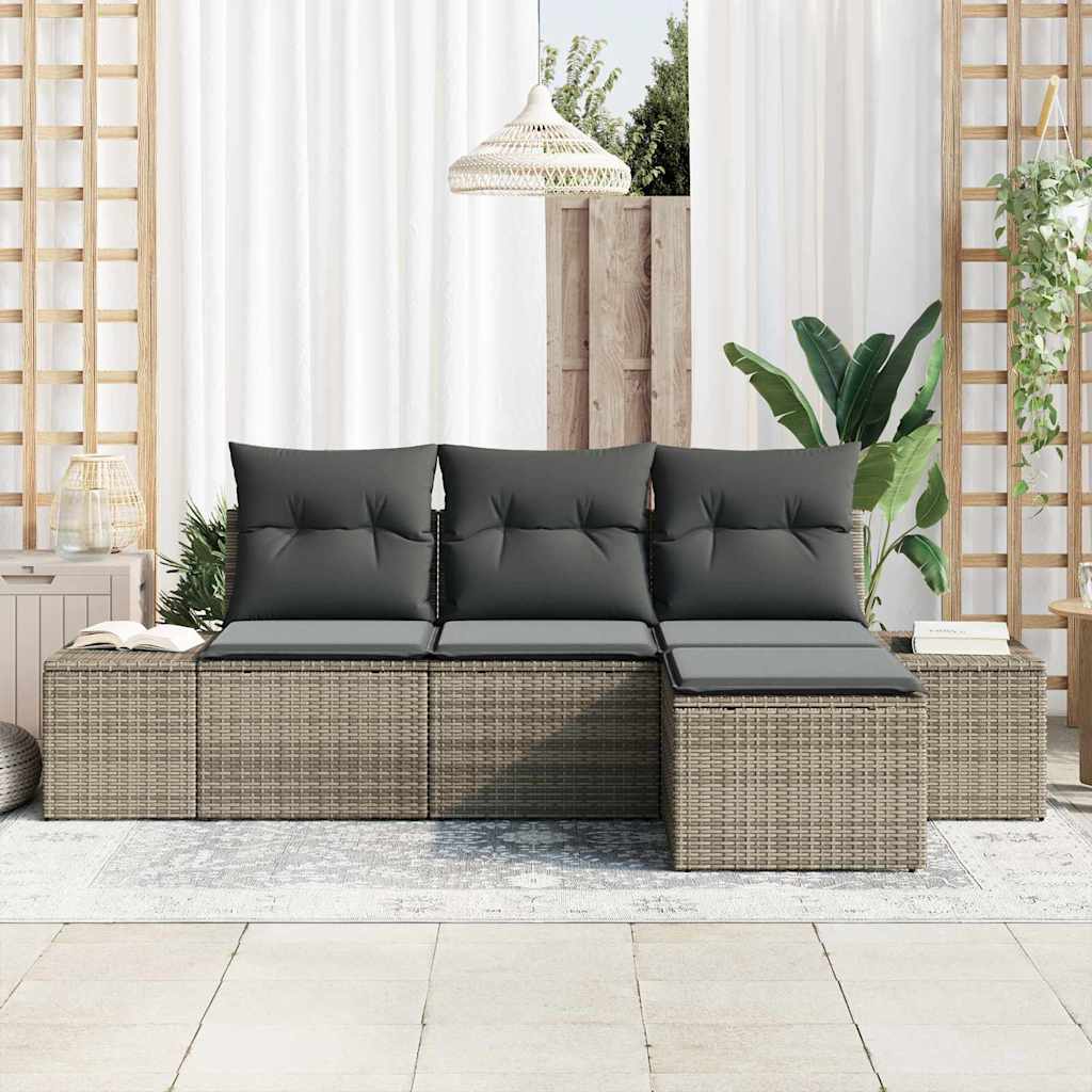 Conjunto de Sofá de Jardim com almofada 4 pcs Cinzeto
