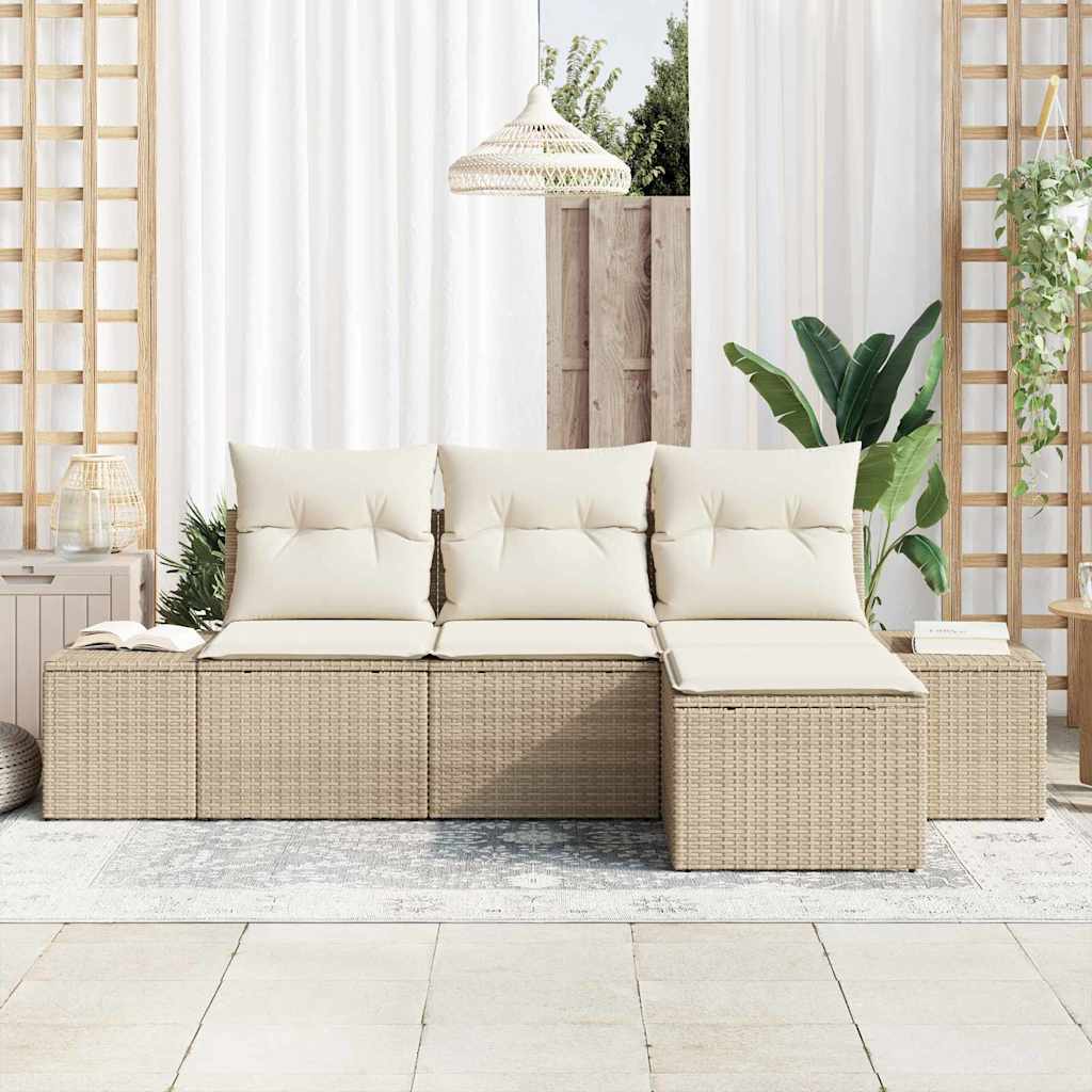 Conjunto de Sofá de Jardim 4 pcs Bege e Creme vime PE