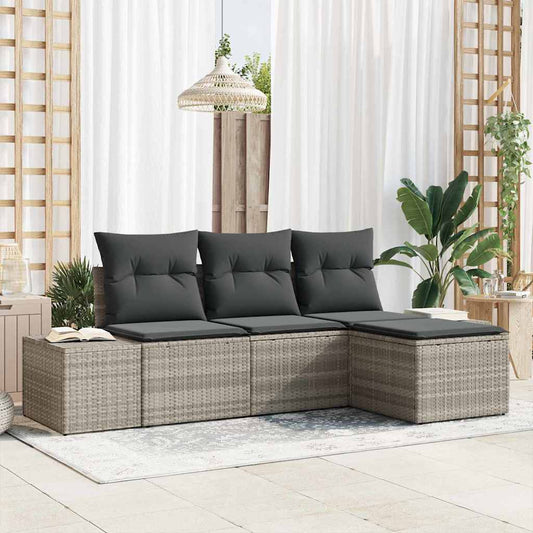 Conjunto de Sofá de Jardim com almofada 4 pcs Cinzento-claro