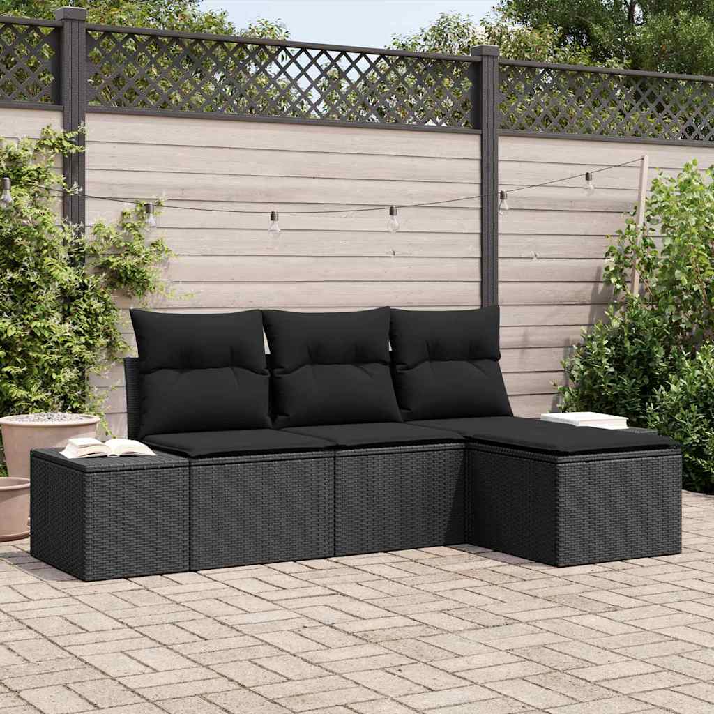 Conjunto de Sofá de Jardim com almofada 4 pcs Preto