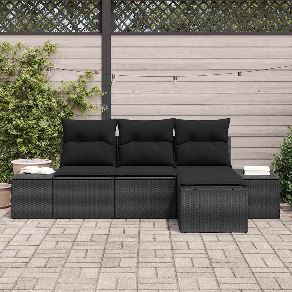 Conjunto de Sofá de Jardim com almofada 4 pcs Preto