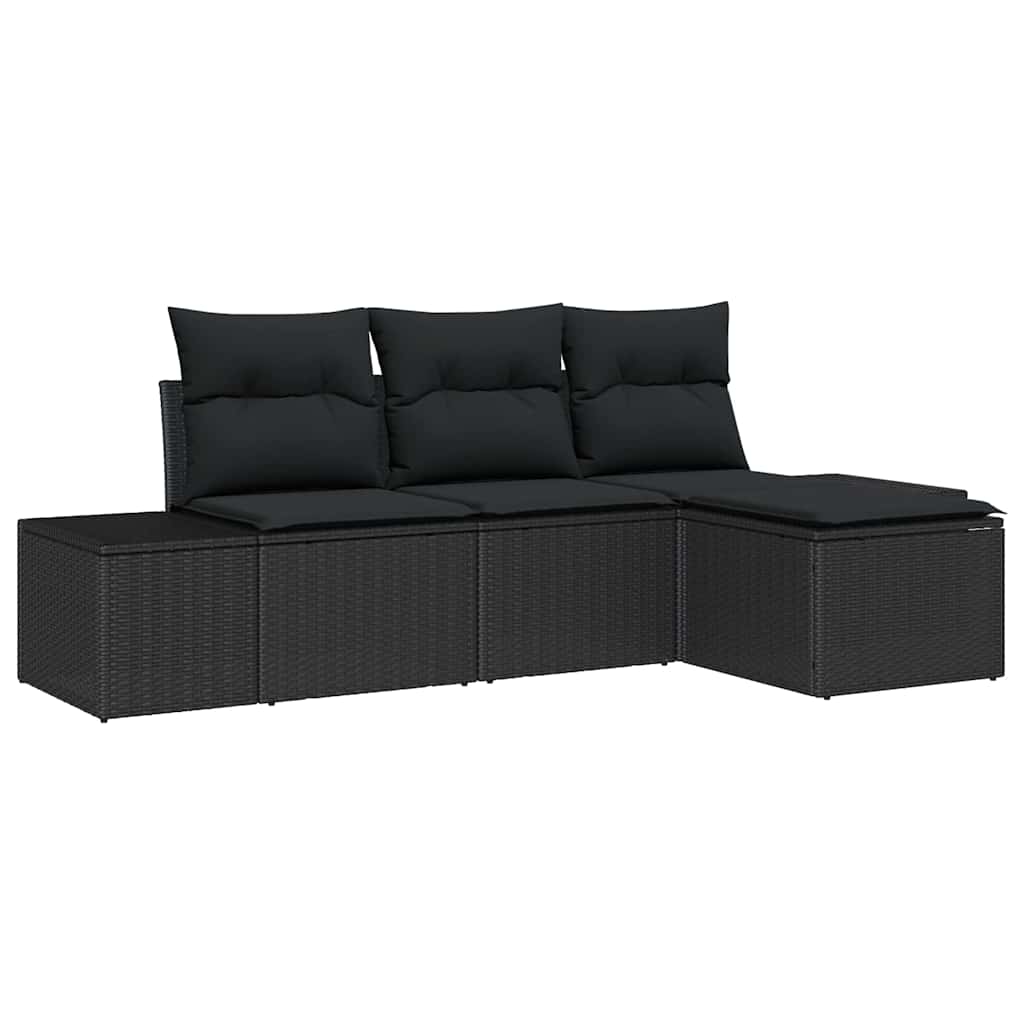 Conjunto de Sofá de Jardim com almofada 4 pcs Preto