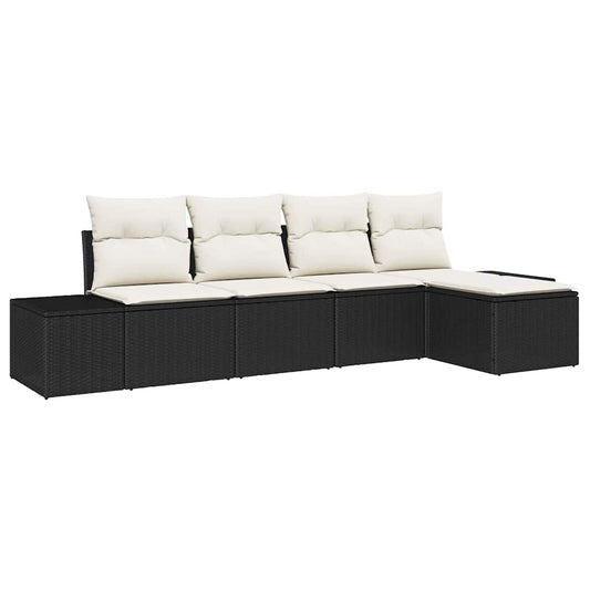 Conjunto de Sofá de Jardim com almofada 5 pcs Preto e Creme