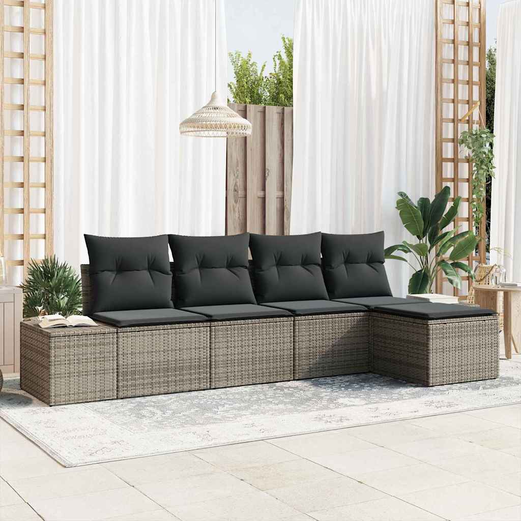 Conjunto de Sofá de Jardim com almofada 5 pcs Cinzeto vime PE