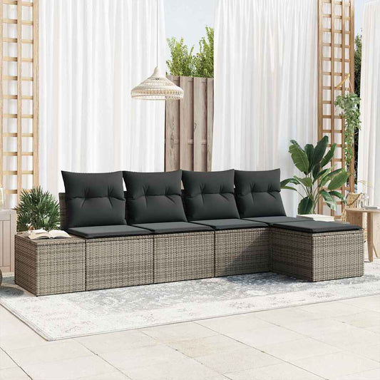 Conjunto de Sofá de Jardim com almofada 5 pcs Cinzeto vime PE