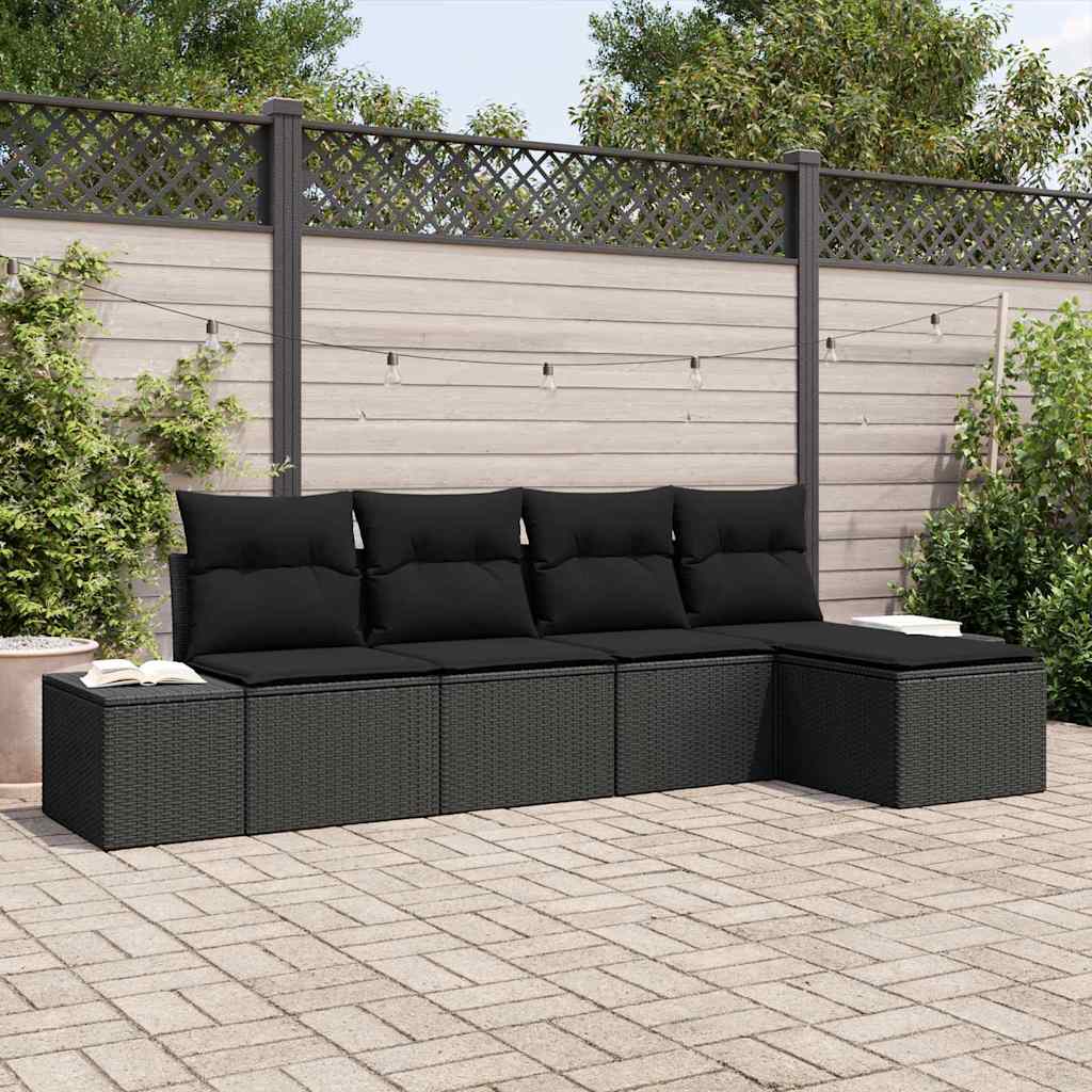 Conjunto de Sofá de Jardim com almofada 5 pcs Preto vime PE