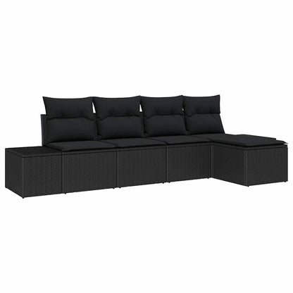Conjunto de Sofá de Jardim com almofada 5 pcs Preto vime PE