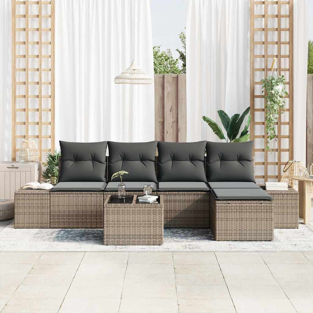 Conjunto de Sofá de Jardim com almofada 6 pcs Cinzento-claro