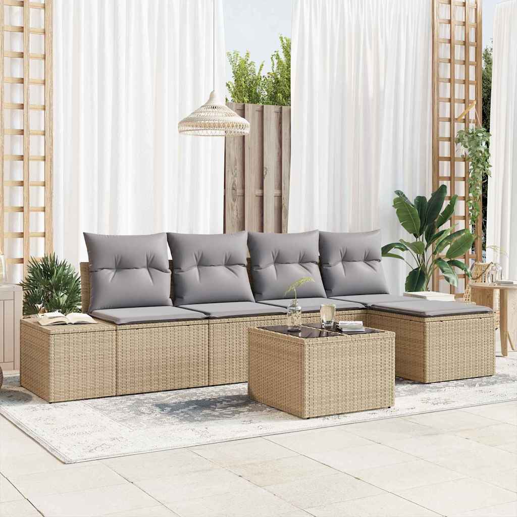 Conjunto de Sofá de Jardim 6 pcs Bege e Cinza Claro