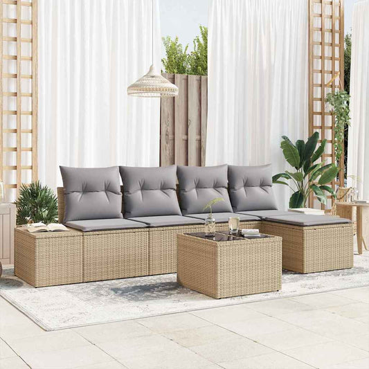 Conjunto de Sofá de Jardim 6 pcs Bege e Cinza Claro