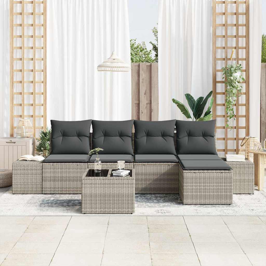 Conjunto de Sofá de Jardim 5 pcs Cinzento-claro vime PE