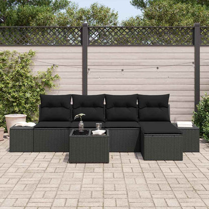 Conjunto de Sofá de Jardim com almofada 6 pcs Preto