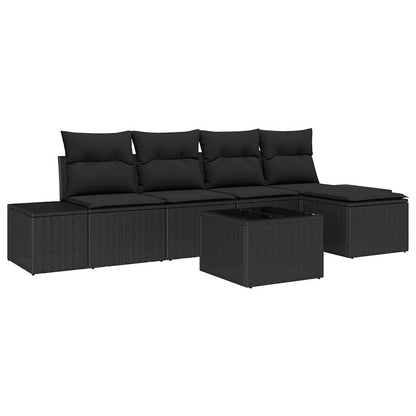 Conjunto de Sofá de Jardim com almofada 6 pcs Preto