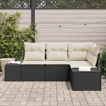 Conjunto de Sofá de Jardim com almofada 4 pcs Preto e Creme