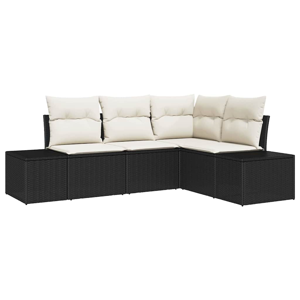 Conjunto de Sofá de Jardim com almofada 4 pcs Preto e Creme