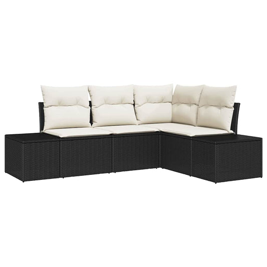 Conjunto de Sofá de Jardim com almofada 4 pcs Preto e Creme