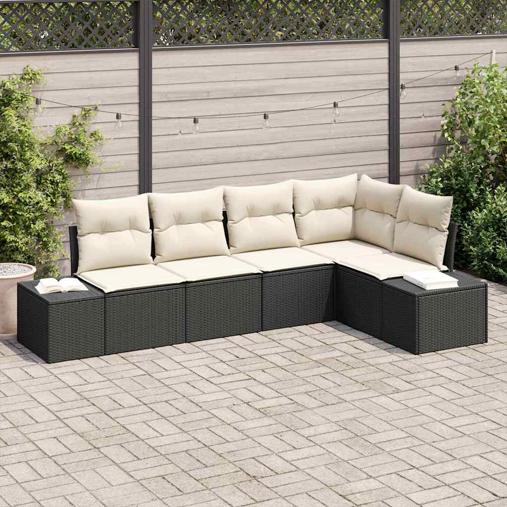 Conjunto de Sofá de Jardim com almofada 5 pcs Preto e Creme