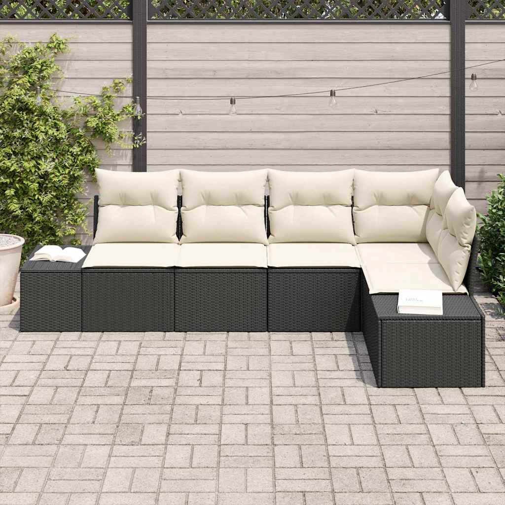 Conjunto de Sofá de Jardim com almofada 5 pcs Preto e Creme