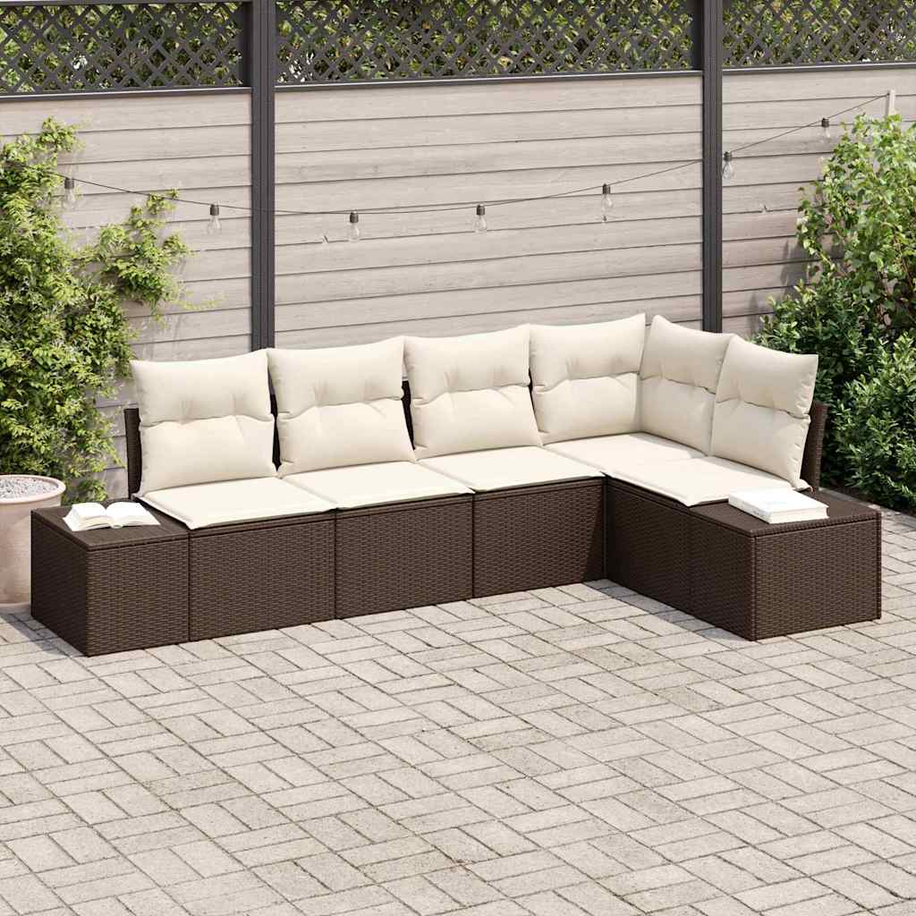 Conjunto de Sofá de Jardim com almofada 5 pcs Marrom e Creme