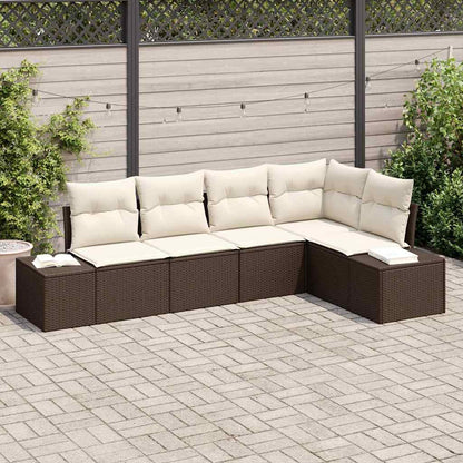 Conjunto de Sofá de Jardim com almofada 5 pcs Marrom e Creme