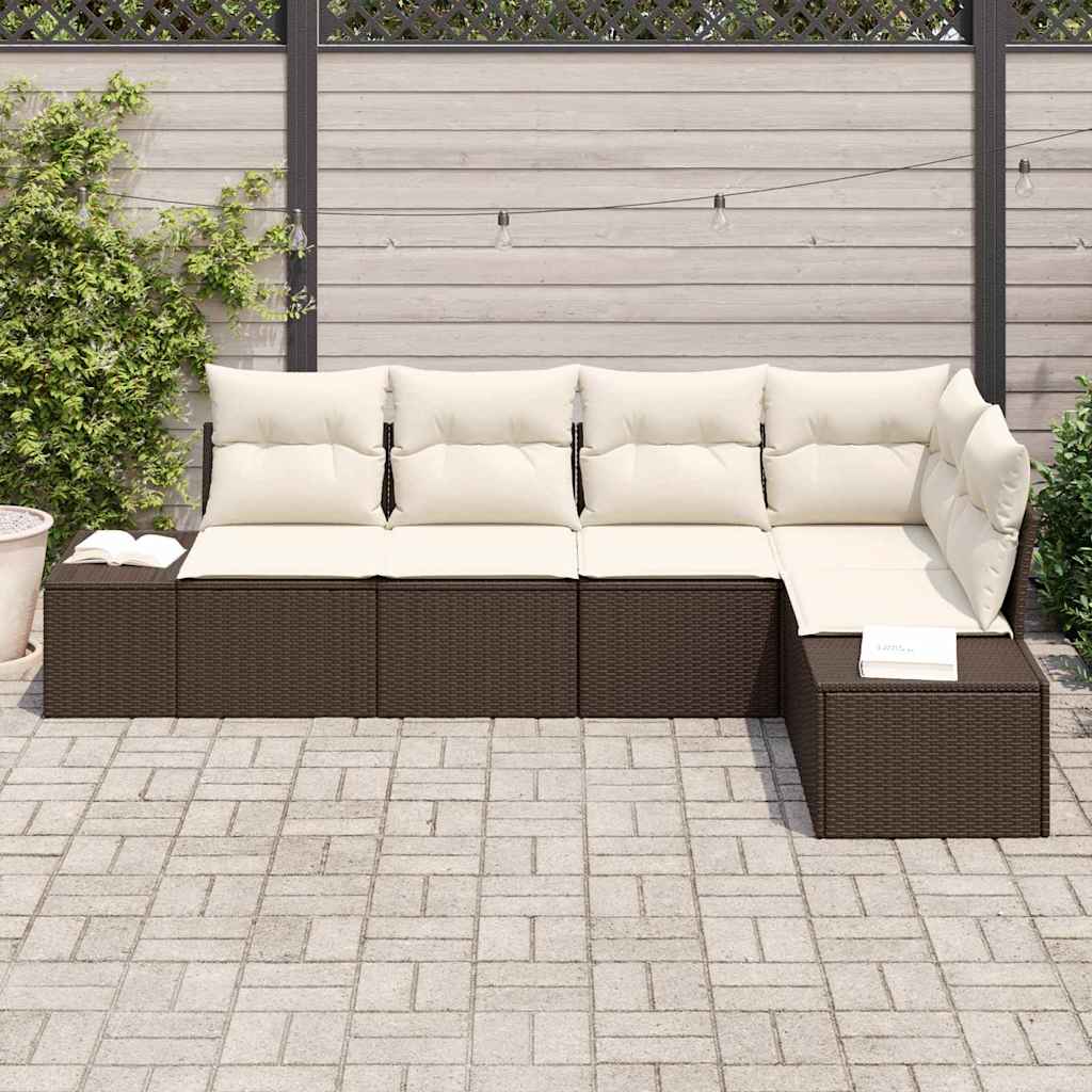 Conjunto de Sofá de Jardim com almofada 5 pcs Marrom e Creme