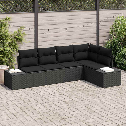 Conjunto de Sofá de Jardim com almofada 5 pcs Preto