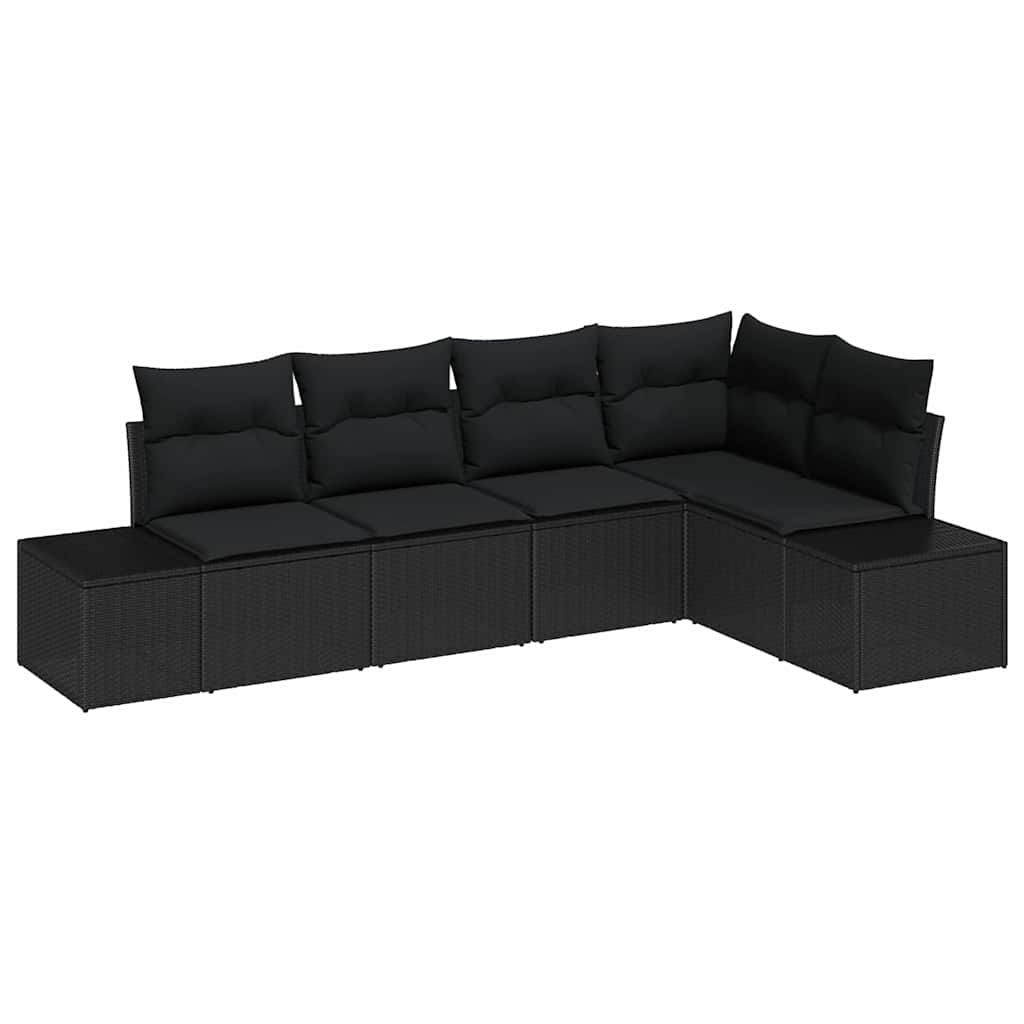 Conjunto de Sofá de Jardim com almofada 5 pcs Preto
